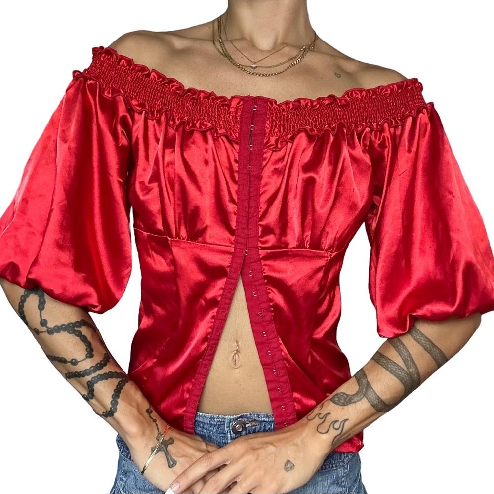 Cherry Red Satin Blouse